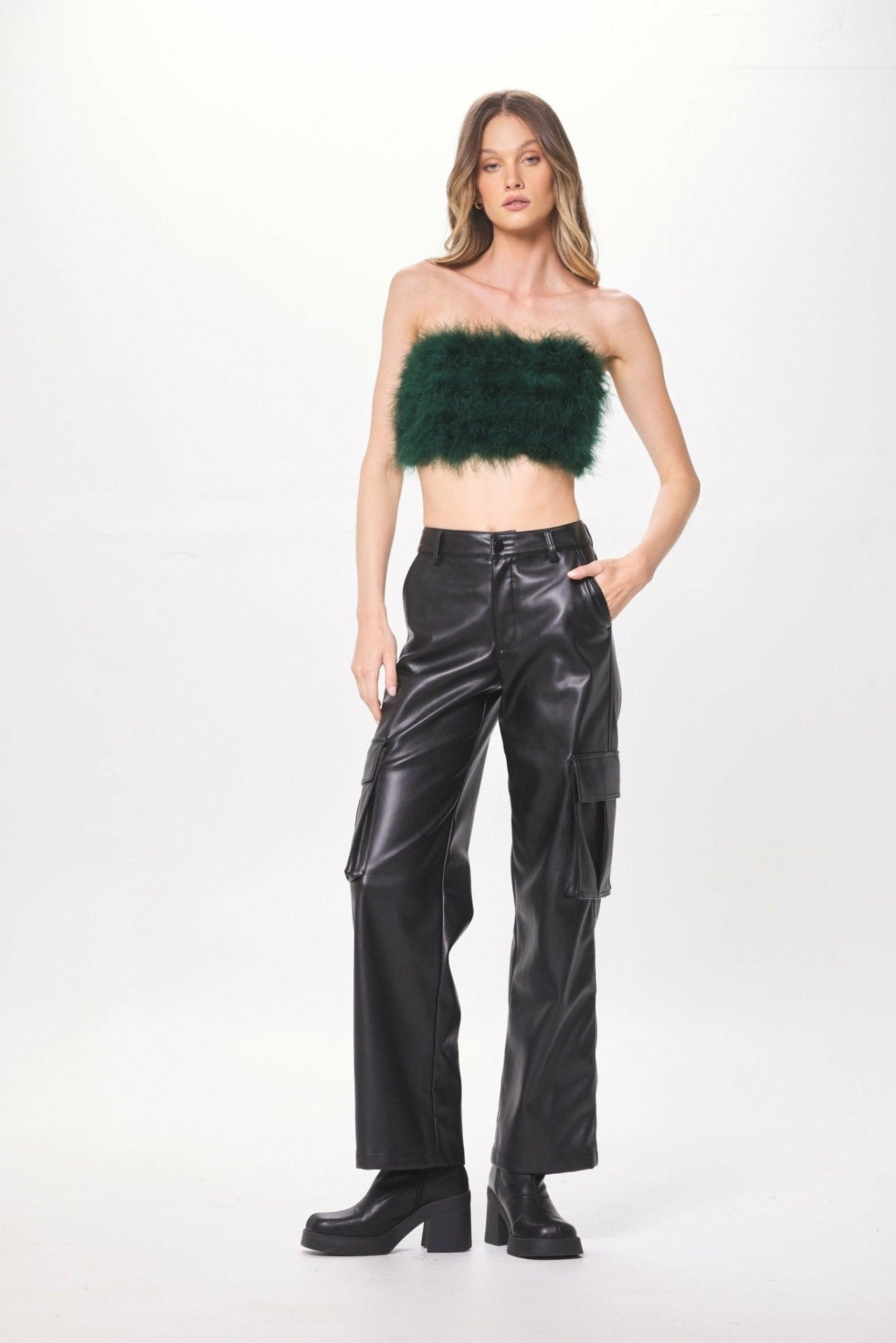 Green Feather Crop Top | Vintage Havana Clothing