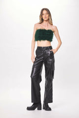 Green Feather Crop Top | Vintage Havana Clothing
