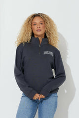 Black "Bonjour" Quarter Pigment Dyed Zip Sweatshirt | Vintage Havana Clothing