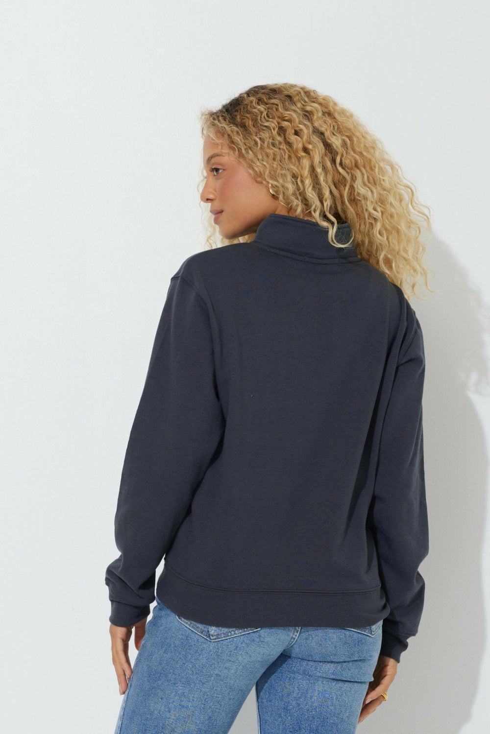 Black "Bonjour" Quarter Pigment Dyed Zip Sweatshirt | Vintage Havana Clothing