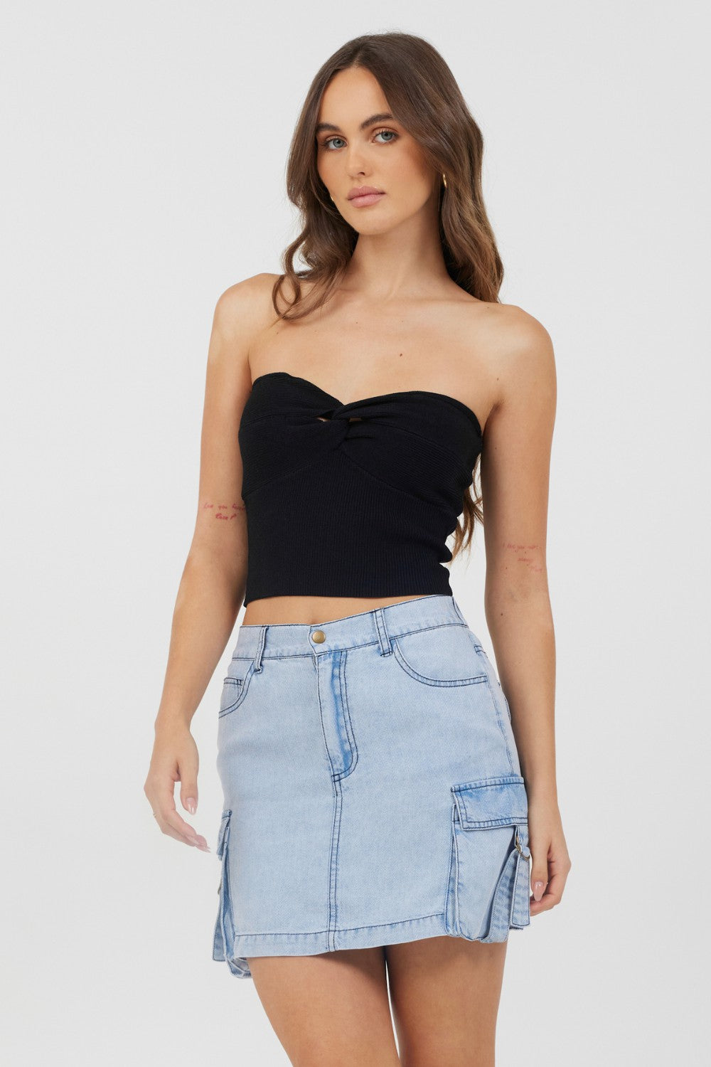 Black Rib Knit Twist Front Tube Top | Vintage Havana Clothing