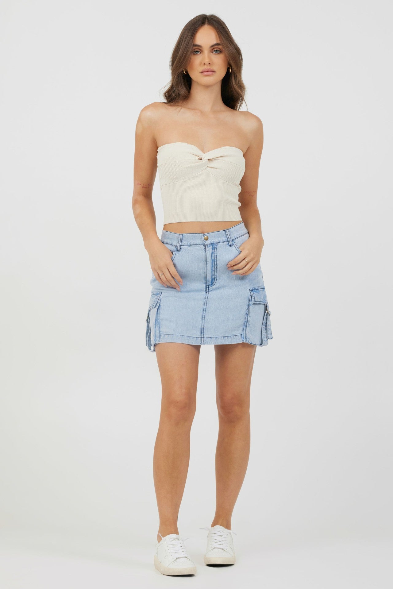 Sunrise Sand Rib Knit Twist Front Tube Top | Vintage Havana Clothing