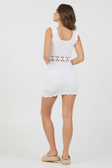 White Ruffle Sleeve Crochet Dress | Vintage Havana Clothing