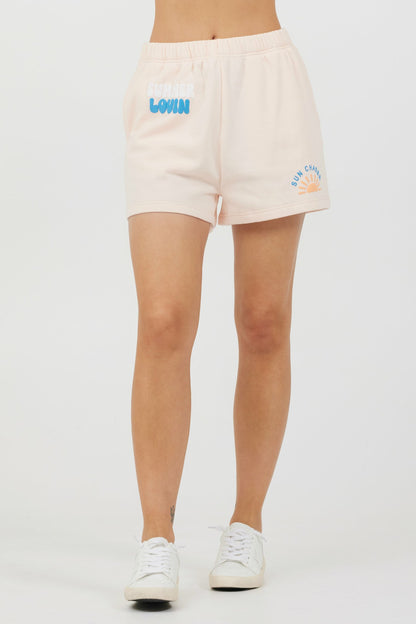 Peach Parfait W/ Multi Puff "Sunchaser" Surf Wash Shorts | Vintage Havana Women