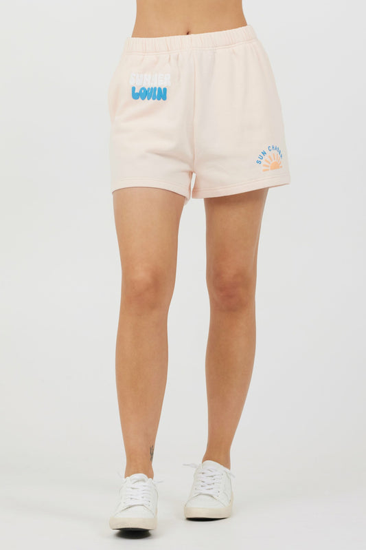 Peach Parfait W/ Multi Puff "Sunchaser" Surf Wash Shorts | Vintage Havana Women