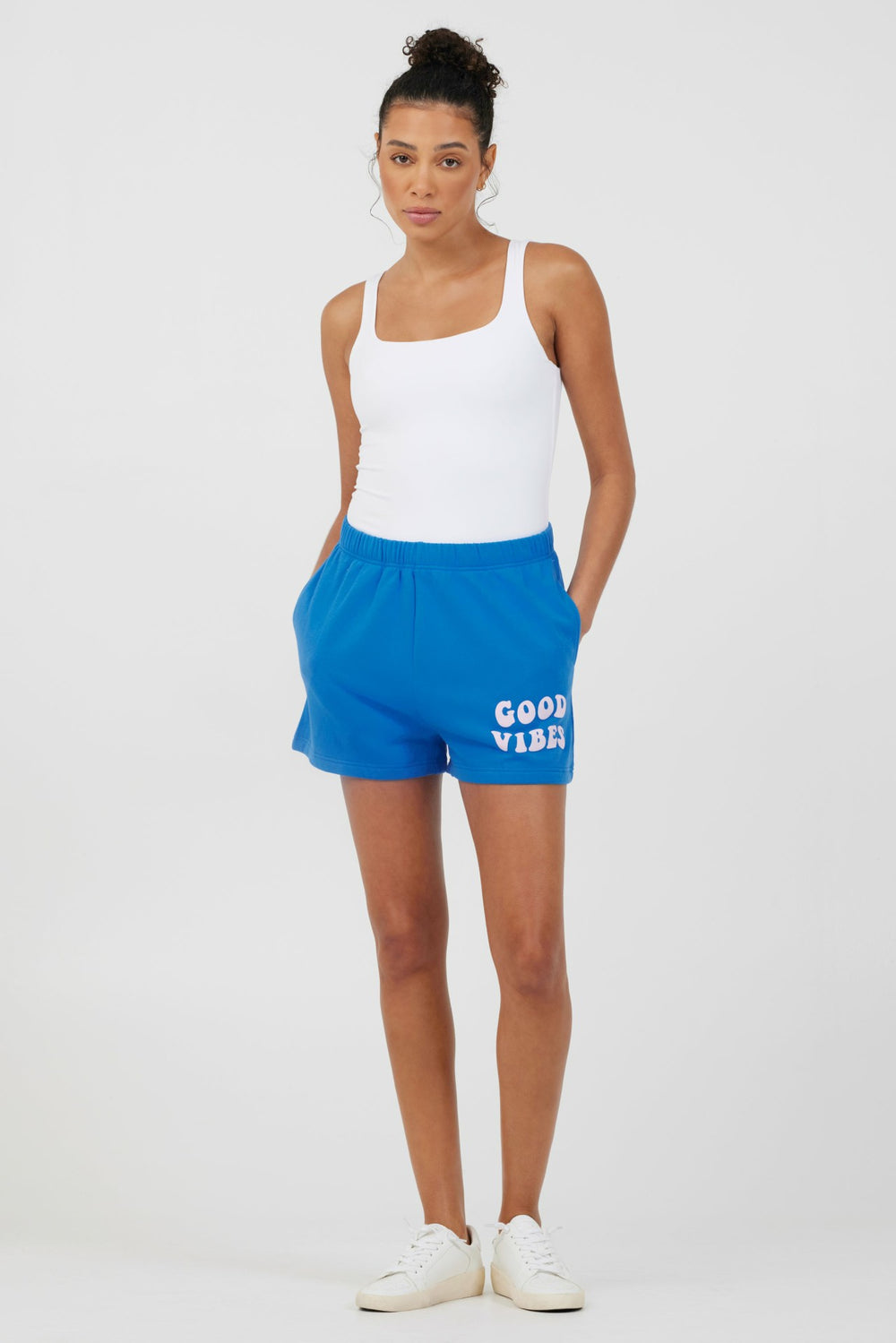 Royal Blue W/ Pink Puff "Good Vibes" Surf Wash Shorts | Vintage Havana Clothing