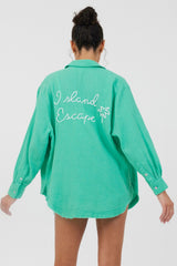 Super Green/ Soft Ivory Embroidery Detail Gauze Shirting | Vintage Havana Clothing