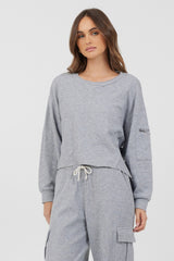 Heather Grey Bounded Textured Jersey Utility Crewneck | Vintage Havana Clothing