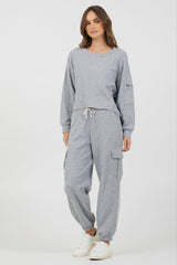 Heather Grey Bounded Textured Jersey Utility Crewneck | Vintage Havana Clothing