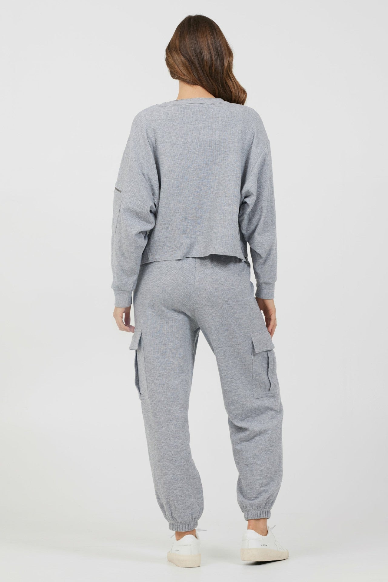 Heather Grey Bounded Textured Jersey Utility Crewneck | Vintage Havana Clothing