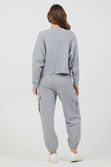 Heather Grey Bounded Textured Jersey Utility Crewneck | Vintage Havana Clothing