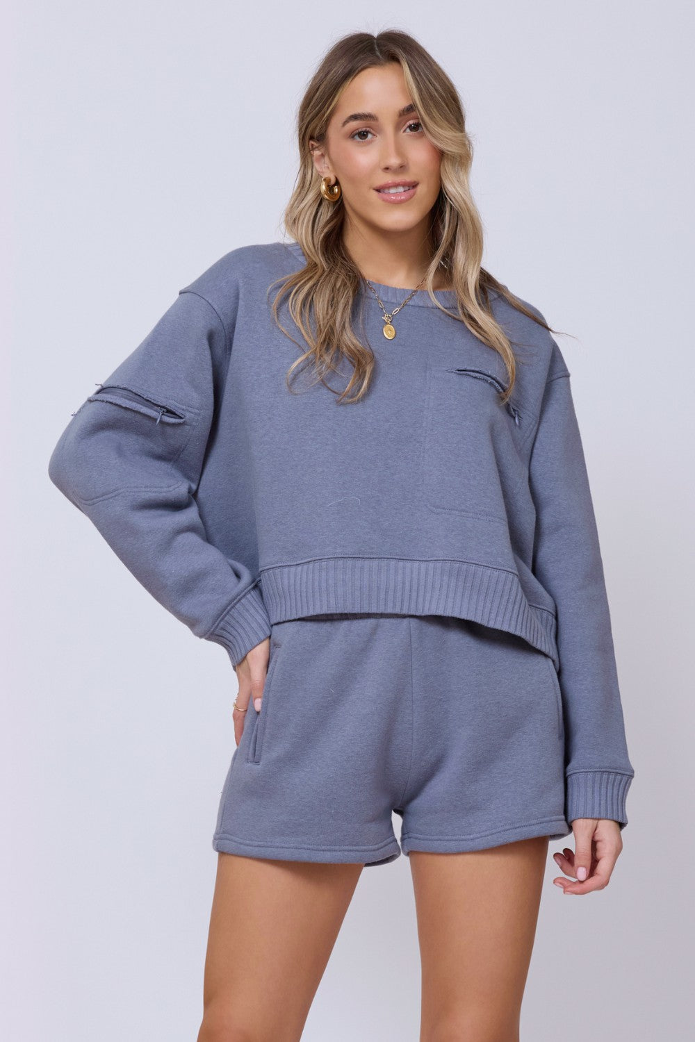 Storm Blue Essential Fleece Crewneck | Vintage Havana Clothing