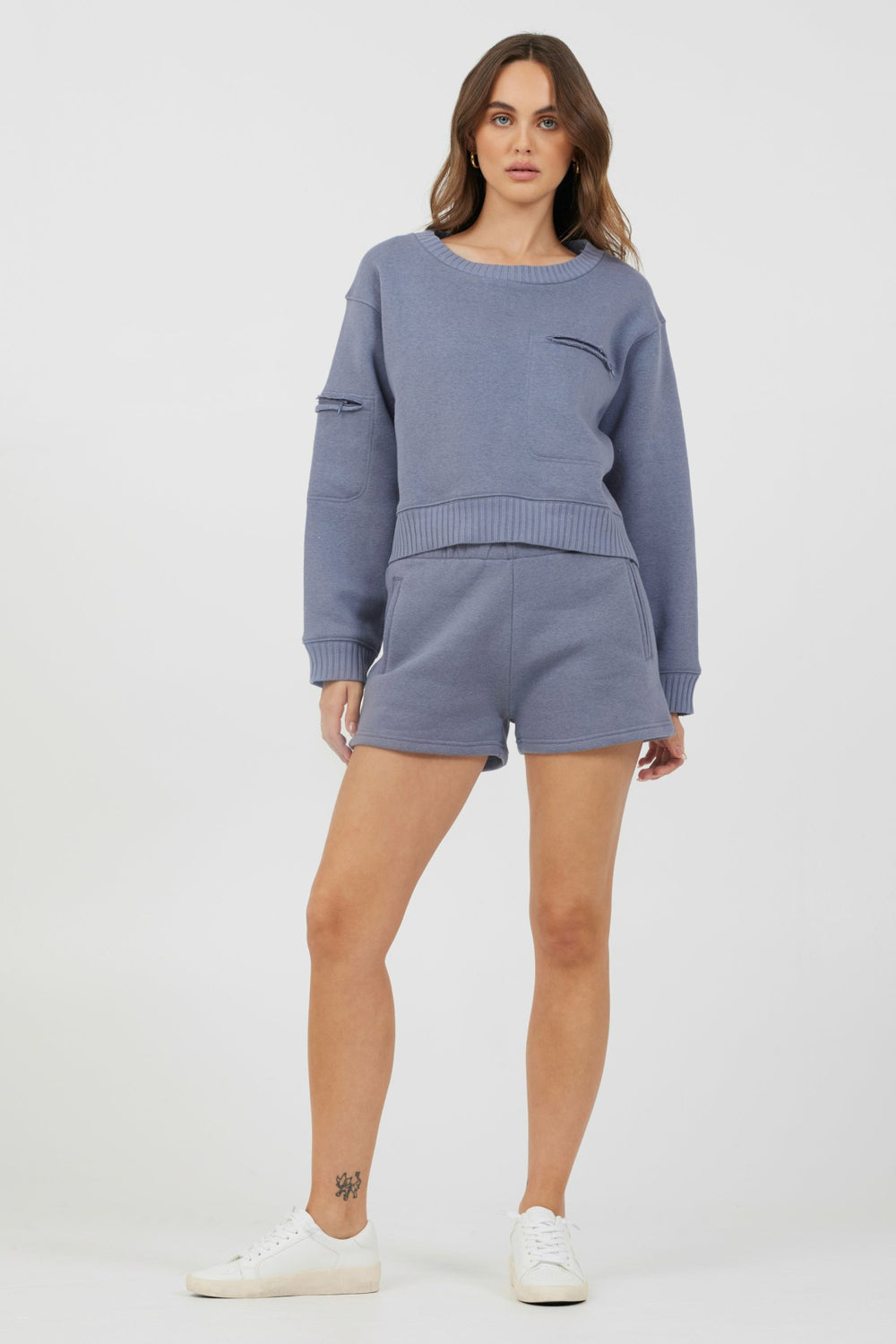 Storm Blue Essential Fleece Crewneck | Vintage Havana Clothing