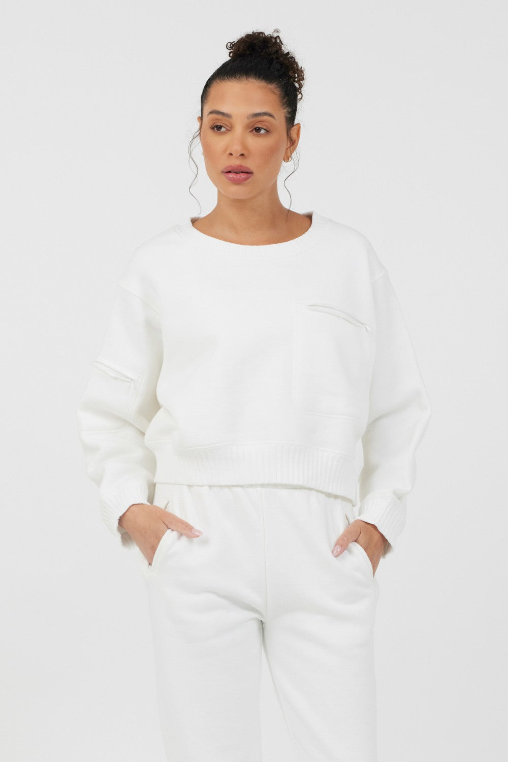 White Essential Fleece Crewneck | Vintage Havana Clothing