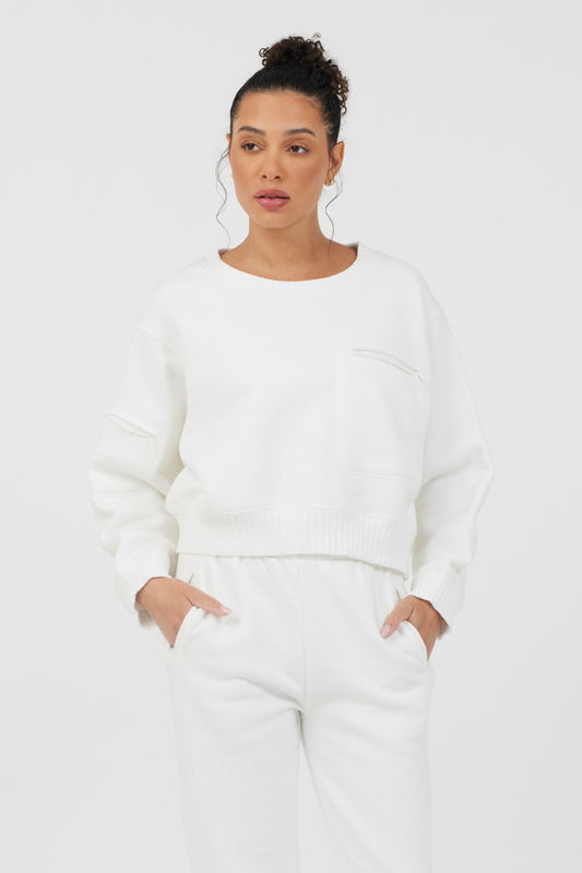 White Essential Fleece Crewneck | Vintage Havana Women