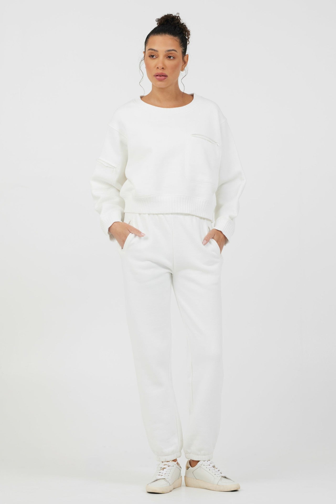 White Essential Fleece Crewneck | Vintage Havana Clothing