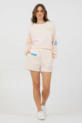 Peach Parfait W/ Multi Puff Print Surf Wash Crewneck | Vintage Havana Clothing