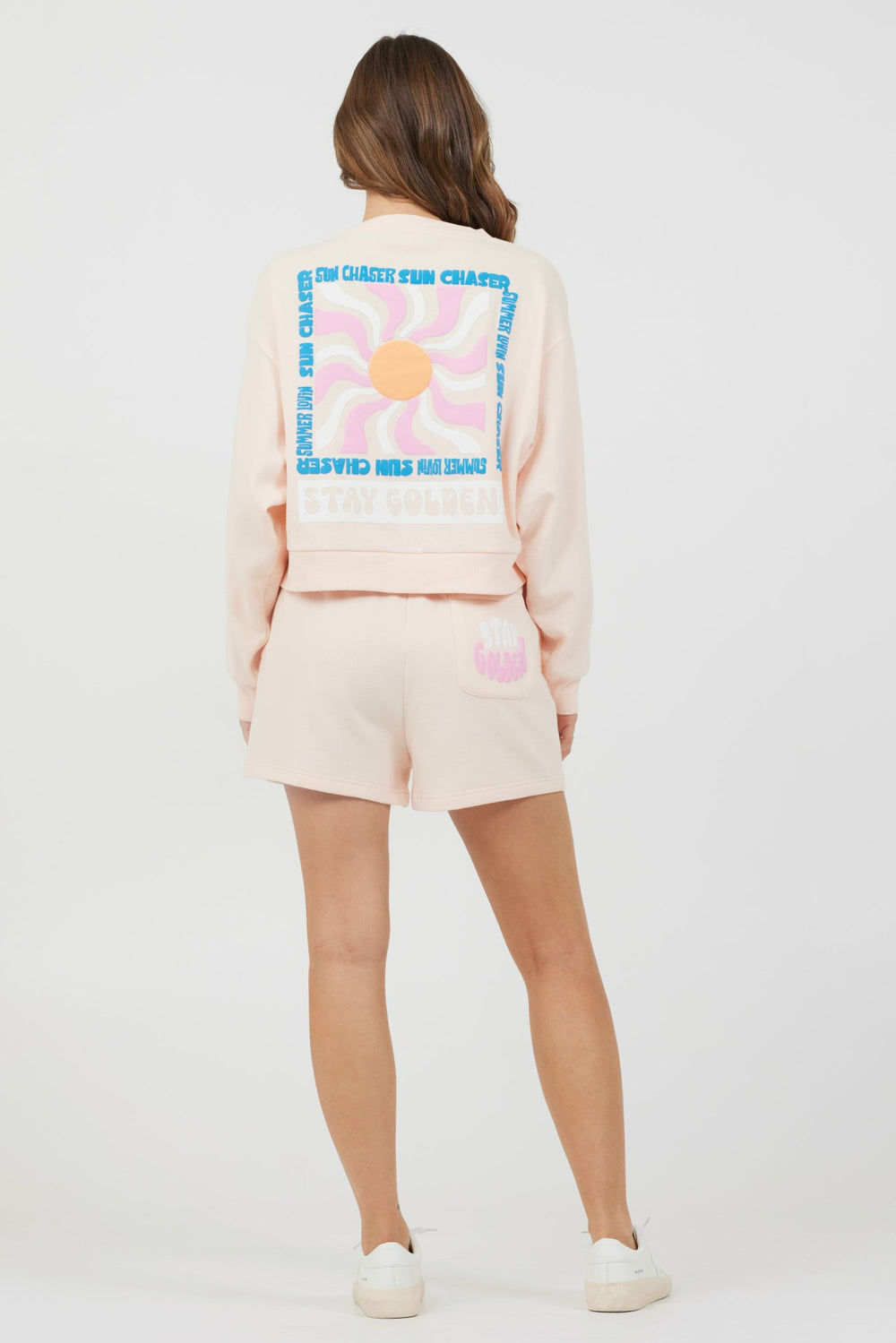 Peach Parfait W/ Multi Puff Print Surf Wash Crewneck | Vintage Havana Clothing