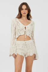 Ivory Crochet Knit Long Sleeve Crop | Vintage Havana Clothing