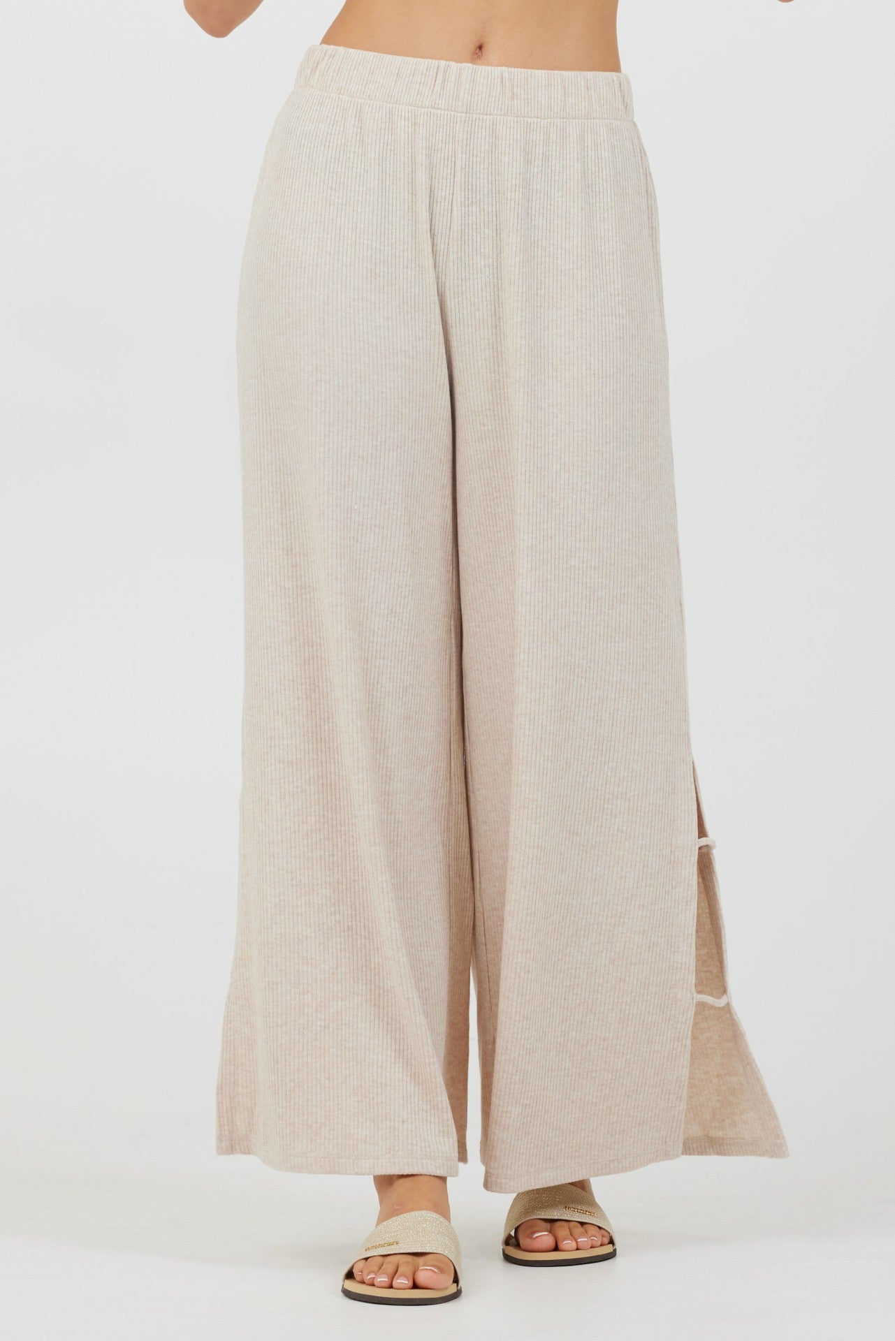 Heather Oatmeal Drapey Knit Cut Out Pants | Vintage Havana Clothing