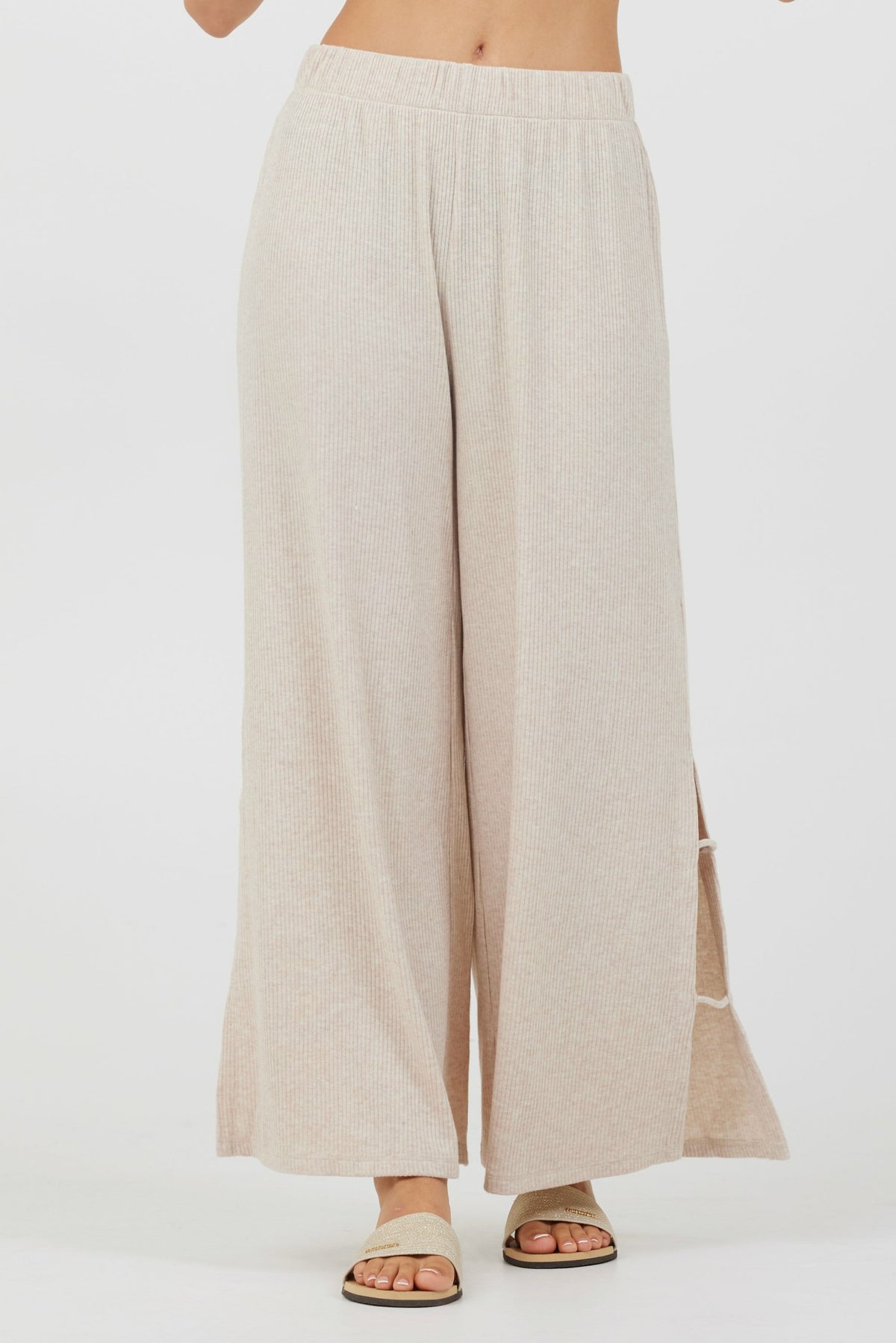 Heather Oatmeal Drapey Knit Cut Out Pants | Vintage Havana Clothing