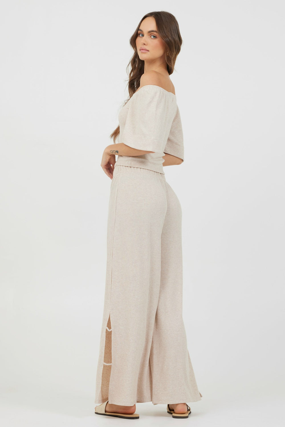 Heather Oatmeal Drapey Knit Cut Out Pants | Vintage Havana Clothing