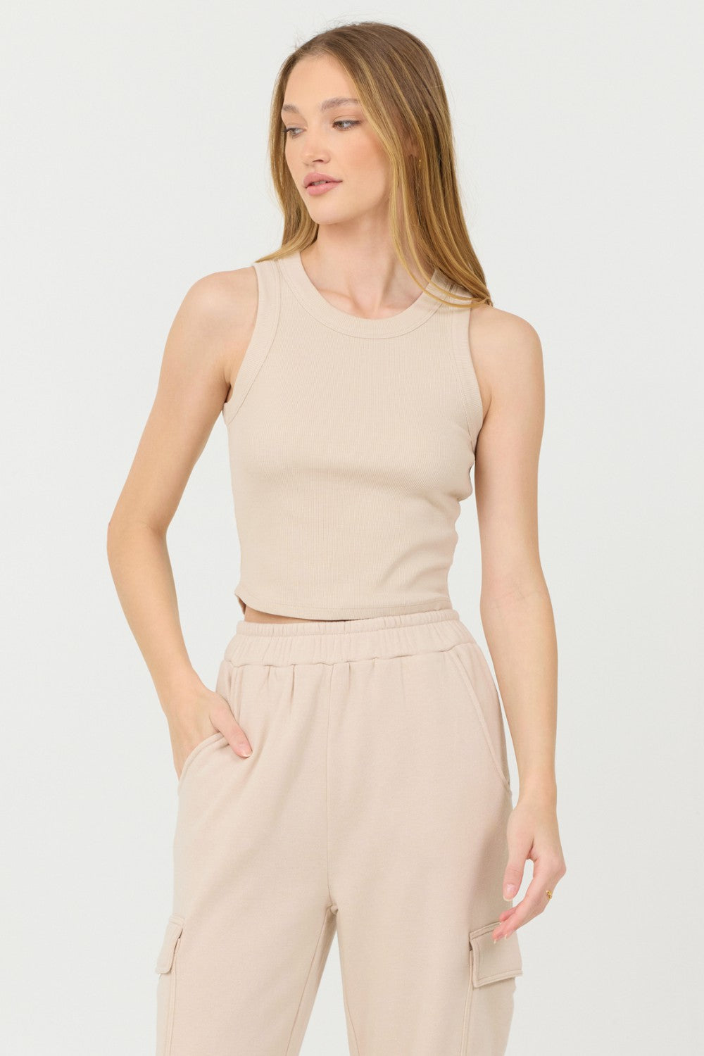 Vanilla Cream Cashmere Fleece Rib Tank | Vintage Havana Clothing