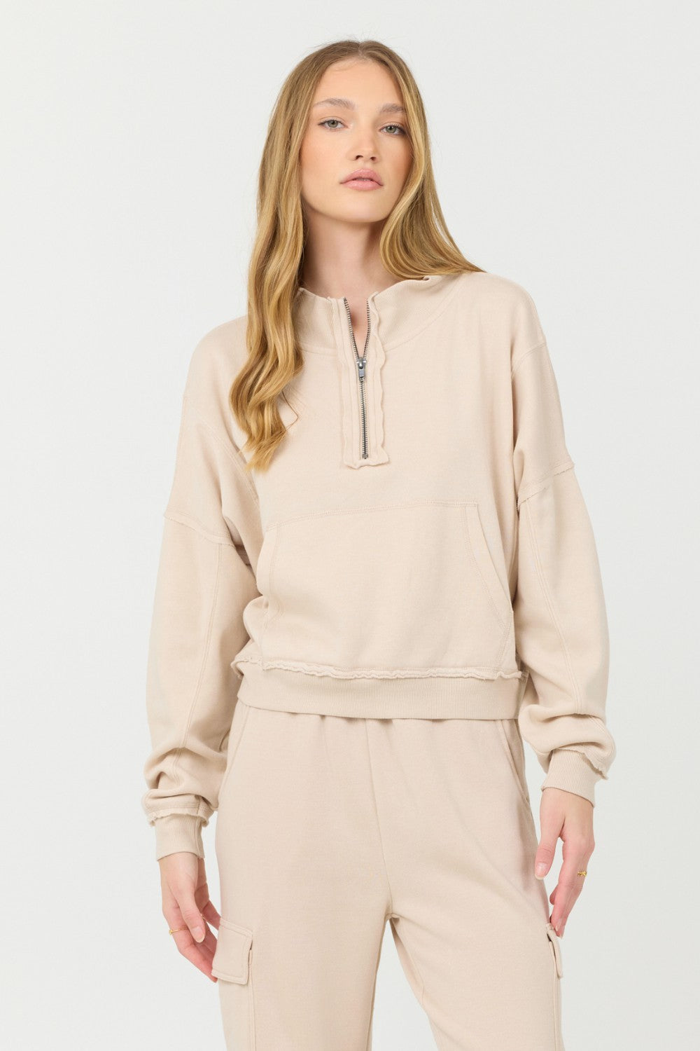 Vanilla Cream Cashmere Fleece Quarter Zip | Vintage Havana Clothing