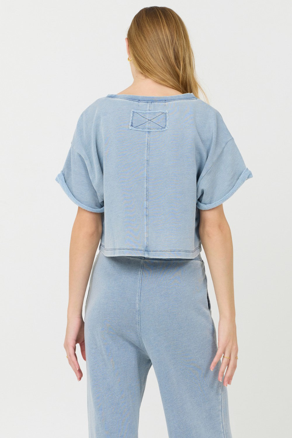 Washed Denim Terry Fleece Cropped Shirt | Vintage Havana Clothing