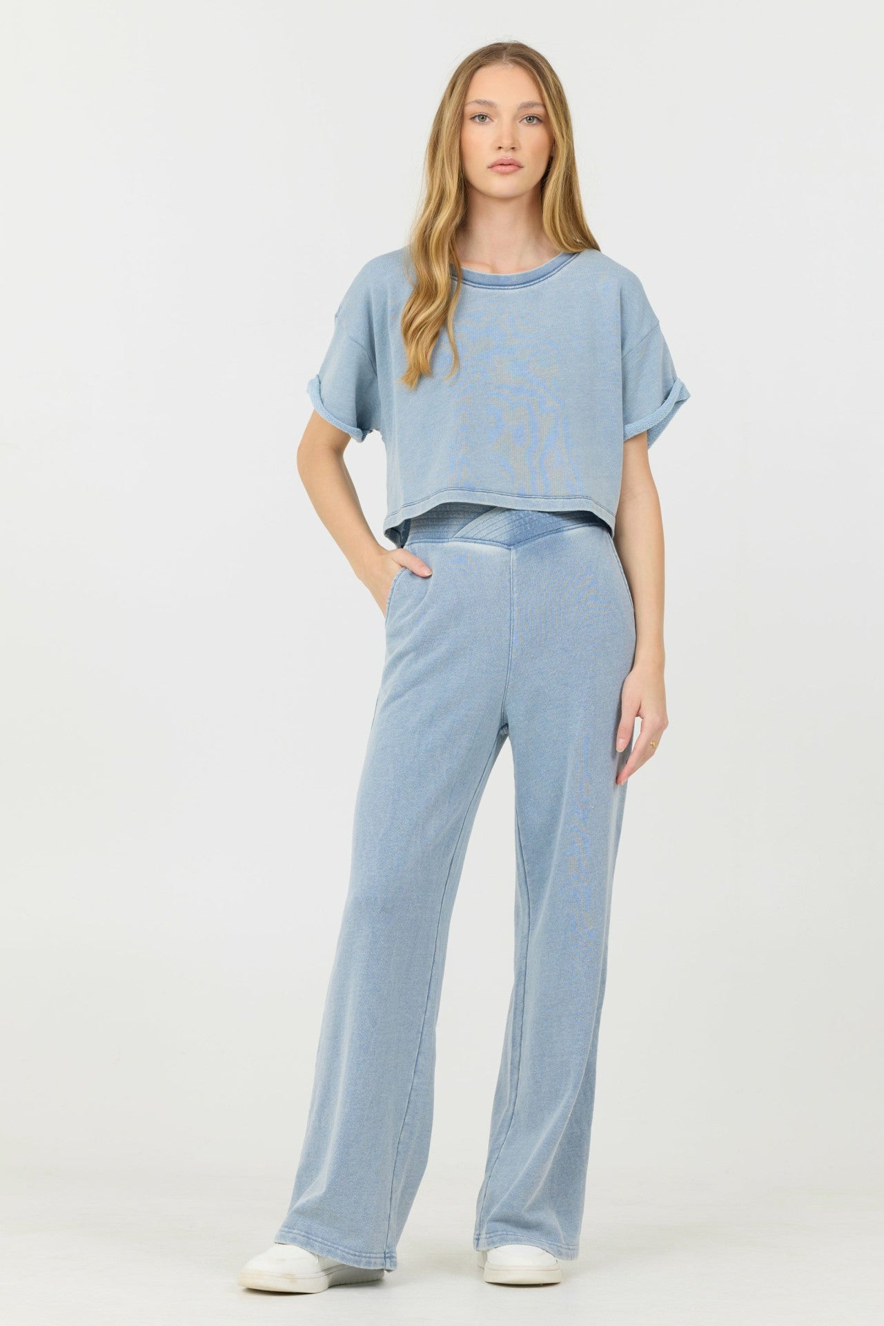 Washed Denim Terry Fleece Cropped Shirt | Vintage Havana Clothing