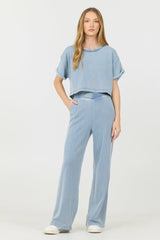 Washed Denim Terry Fleece Cropped Shirt | Vintage Havana Clothing