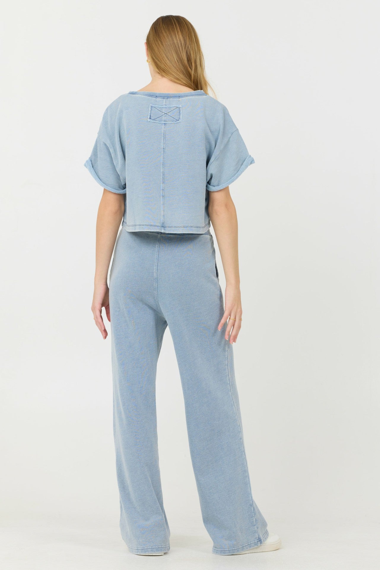 Washed Denim Terry Fleece Cropped Shirt | Vintage Havana Clothing