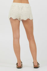 Ivory Crochet Knit Scallop Edge Shorts | Vintage Havana Clothing