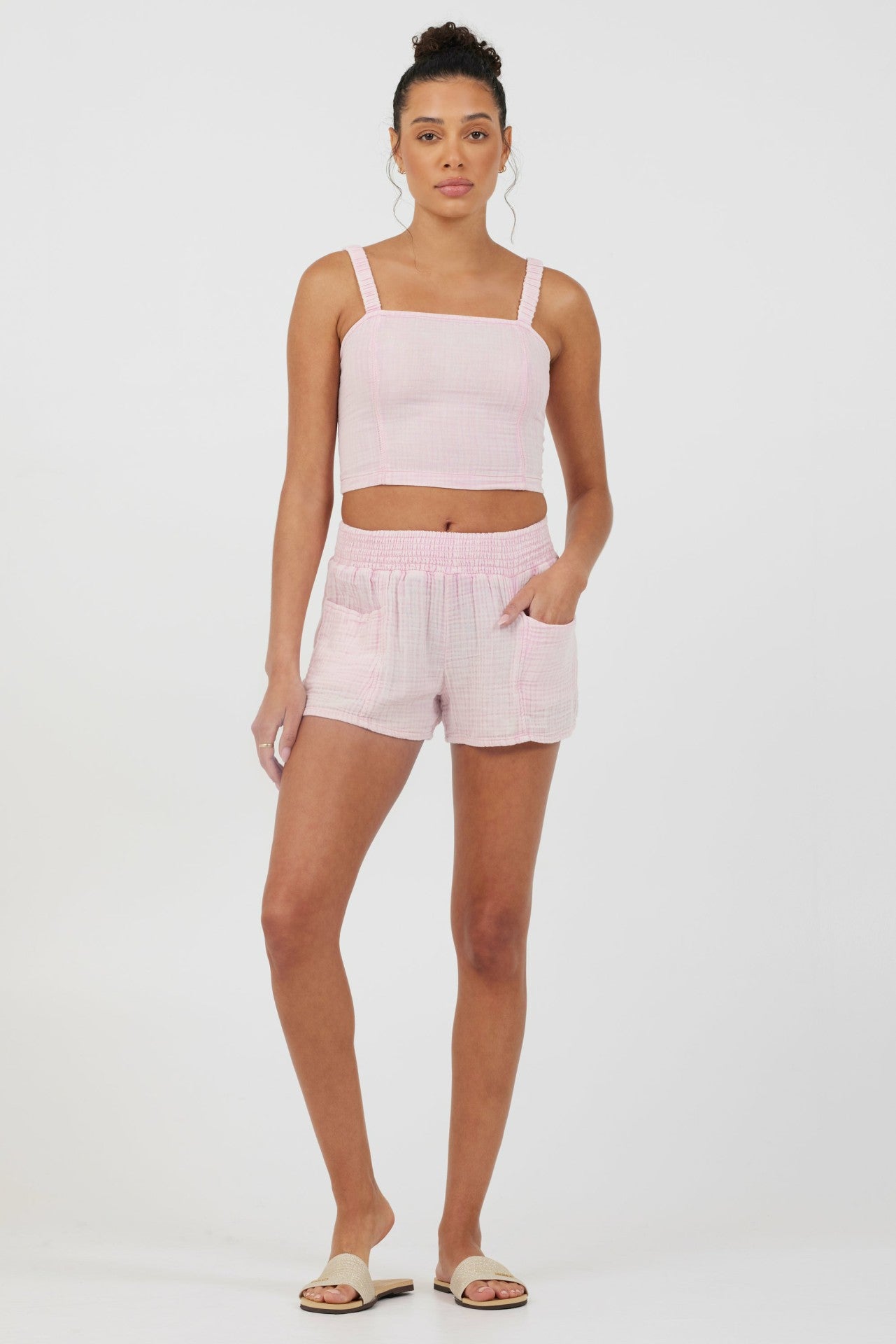 Washed Pink Gauze Cropped Tank | Vintage Havana Clothing