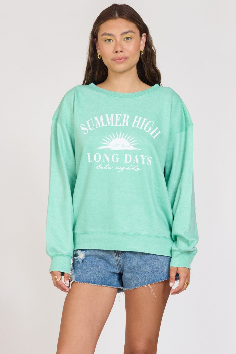 "Summer High" Surf Green Burnout Fleece Crewneck | Vintage Havana Clothing