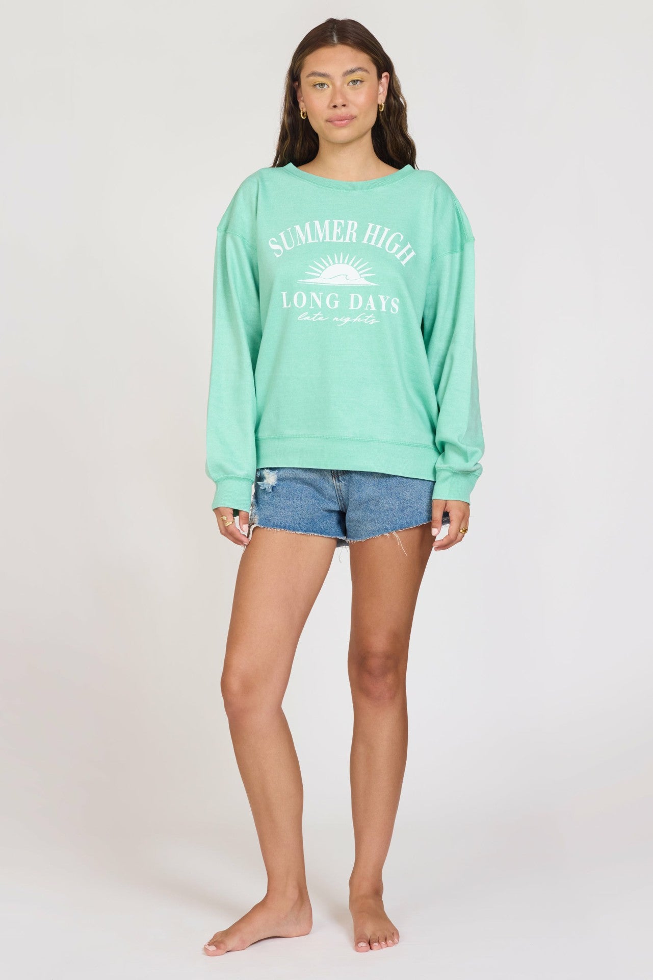 "Summer High" Surf Green Burnout Fleece Crewneck | Vintage Havana Clothing
