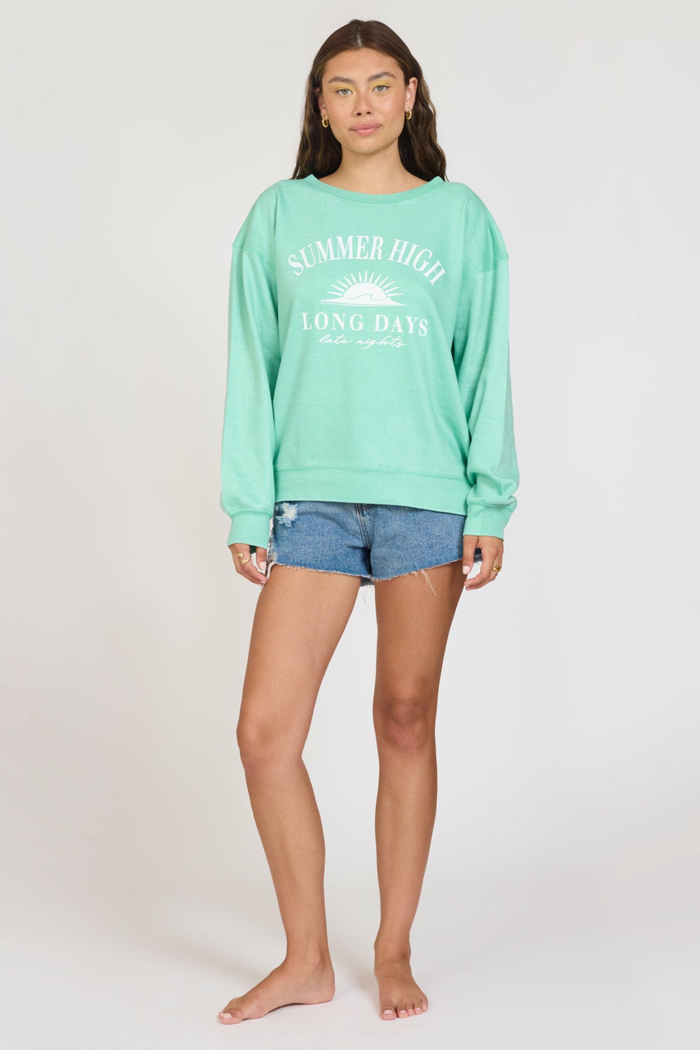 "Summer High" Surf Green Burnout Fleece Crewneck | Vintage Havana Clothing