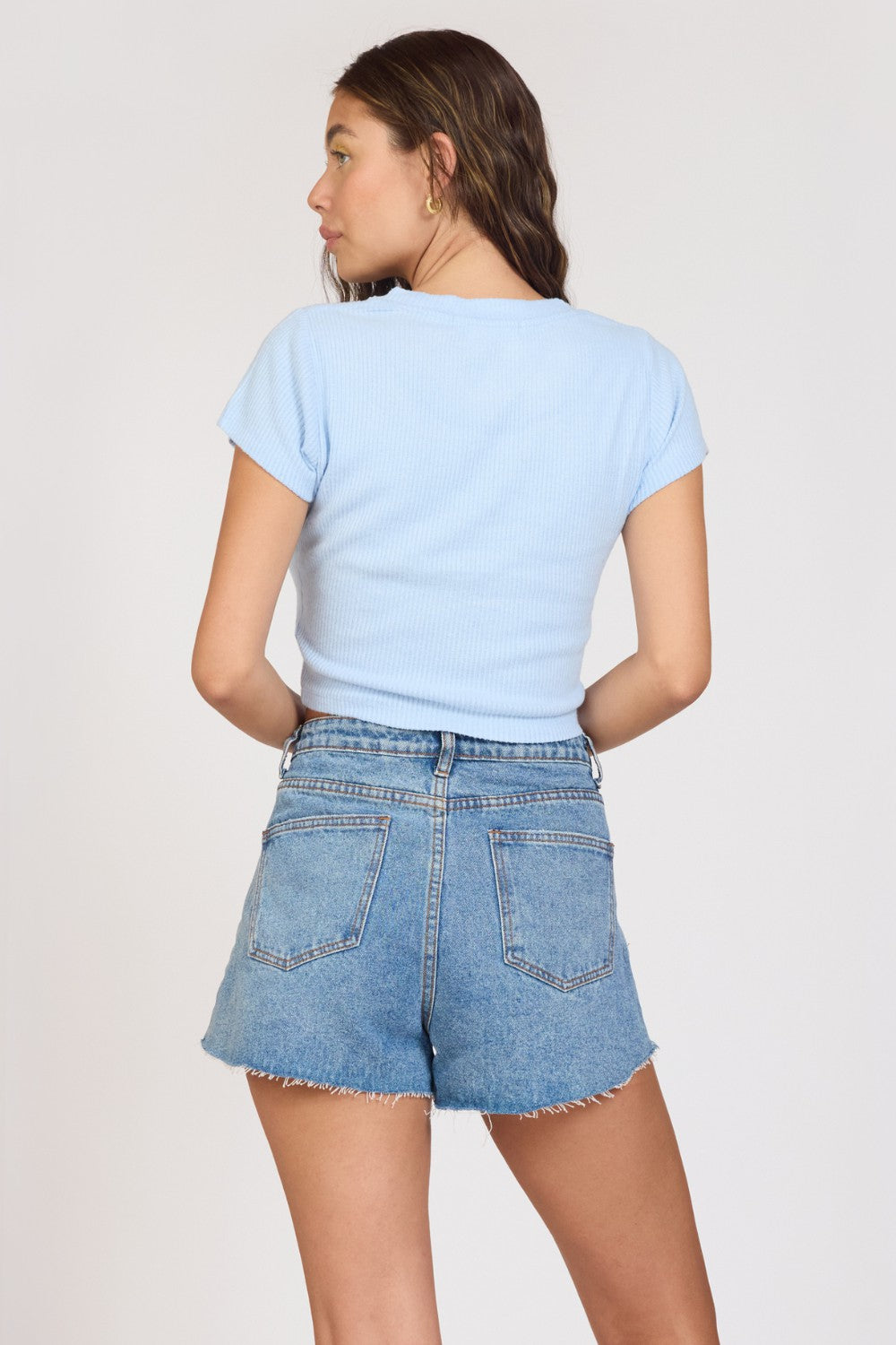 "Surf LA" Surfside Blue Rib Hacci Cropped Tee | Vintage Havana Clothing