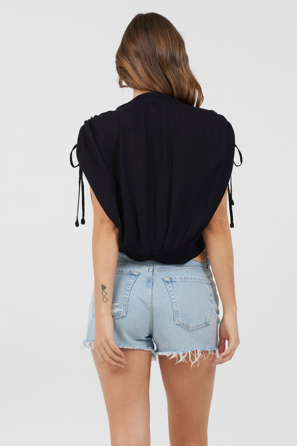 Black Rayon Crinkle Surplice Top | Vintage Havana Women