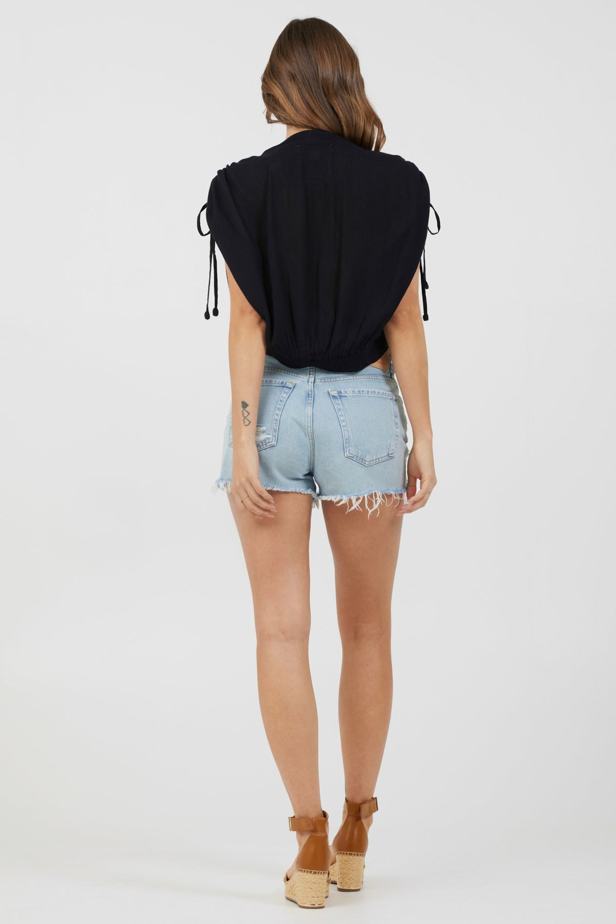 Black Rayon Crinkle Surplice Top | Vintage Havana Women