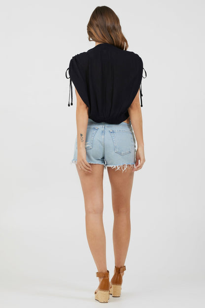 Black Rayon Crinkle Surplice Top | Vintage Havana Women