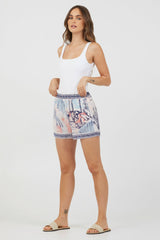 Blue & Pink Scenic Print Placement Shorts | Vintage Havana Clothing