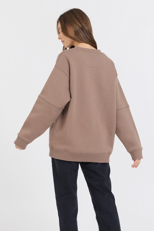 Taupe W/ Rose Gold Garment Dye Fleece Crew W/ Glitter Print | Vintage Havana Clothing
