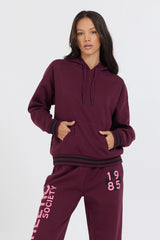 Cabernet W/ Rose Printed Heavy Surf Wash Hoodie | Vintage Havana Clothing