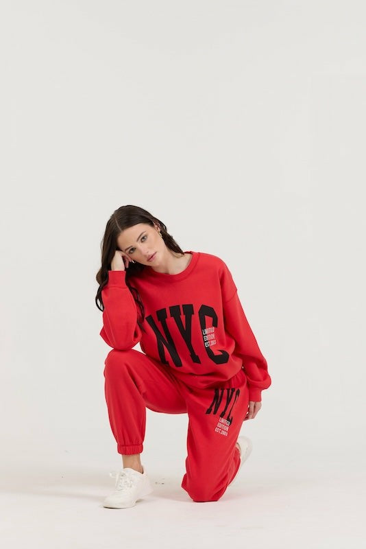 Red/ Black/ Light Grey Garment Dye Jogger W/ Screen Print | Vintage Havana Clothing