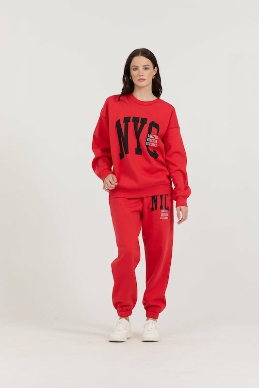 Red/ Black/ Light Grey Garment Dye Jogger W/ Screen Print | Vintage Havana Clothing