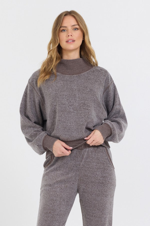 Chocolate Syrup Reverse Fleece Mock Neck Sweatshirt | Vintage Havana Clothing