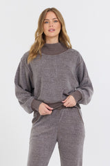 Chocolate Syrup Reverse Fleece Mock Neck Sweatshirt | Vintage Havana Clothing