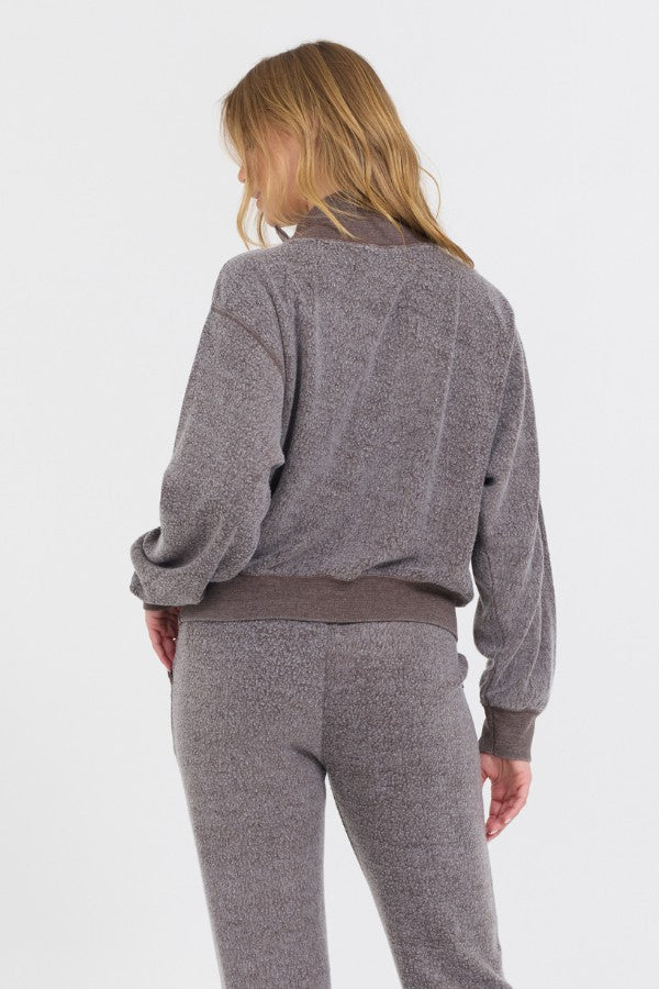 Chocolate Syrup Reverse Fleece Mock Neck Sweatshirt | Vintage Havana Clothing