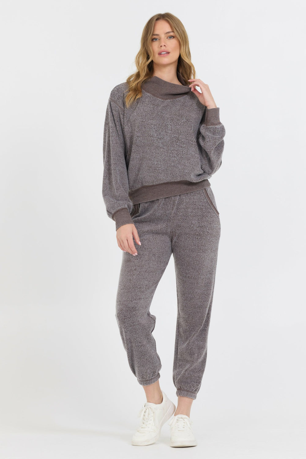 Chocolate Syrup Reverse Fleece Mock Neck Sweatshirt | Vintage Havana Clothing